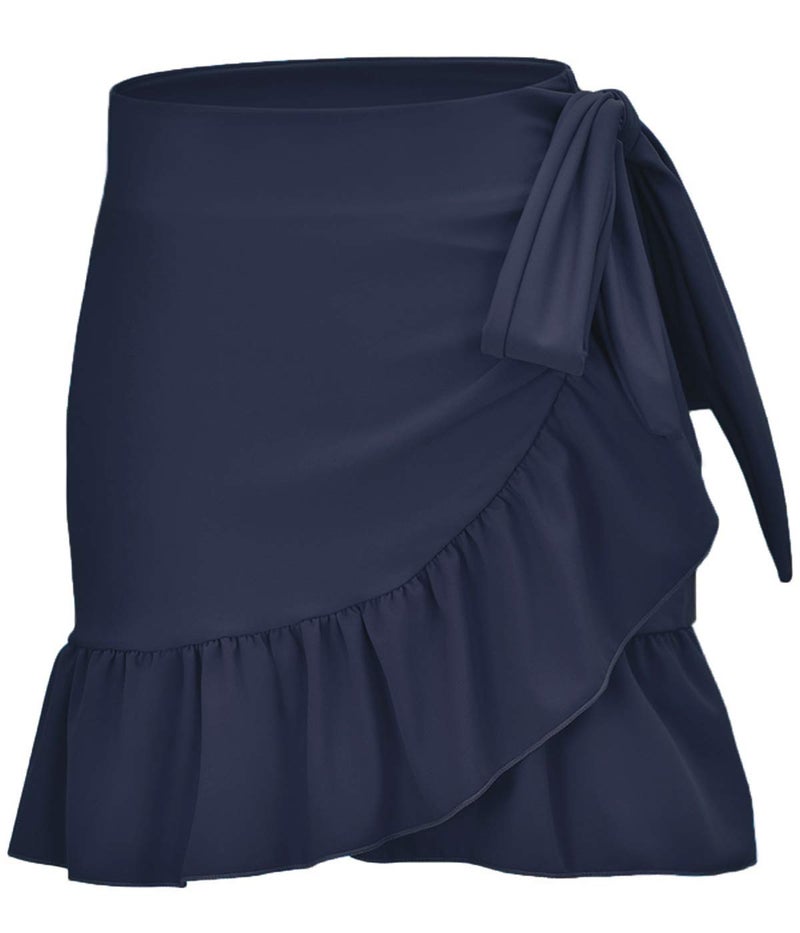 ChinFun Women's Ruffle Sarongs Beach Wrap Swimwear Bikini Tankini Cover Up Swim Skirts Swimdress Navy L-2XL - Image 1